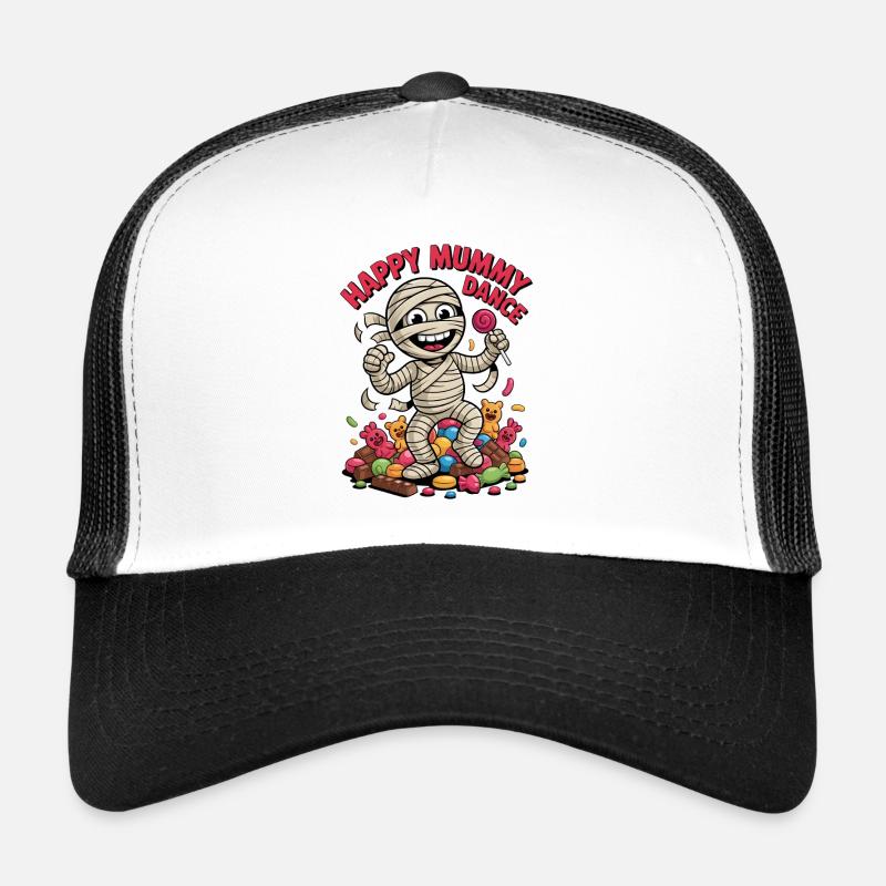 Cheerful Mummy Dancer on Candy Background Trucker Cap