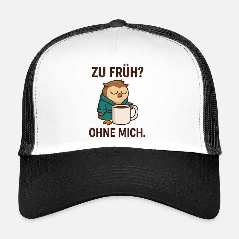 Müder Eulenkaffee Morgenmotivation - Trucker Cap - Weiß/Schwarz