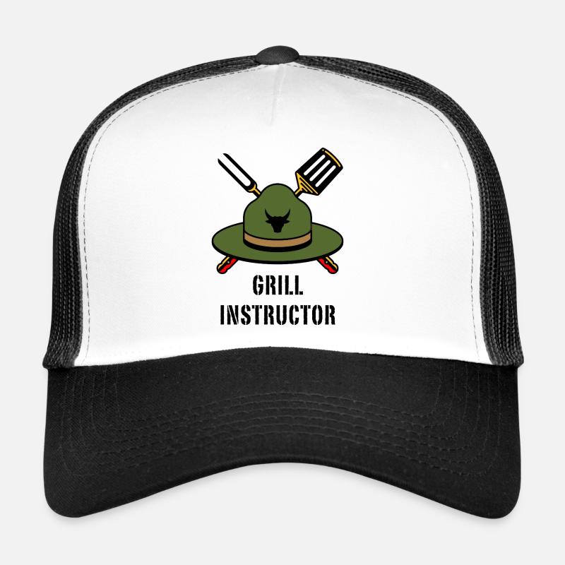 Grill Instructor (Grillen BBQ Barbecue Hut / POS) - Trucker Cap - Weiß/Schwarz