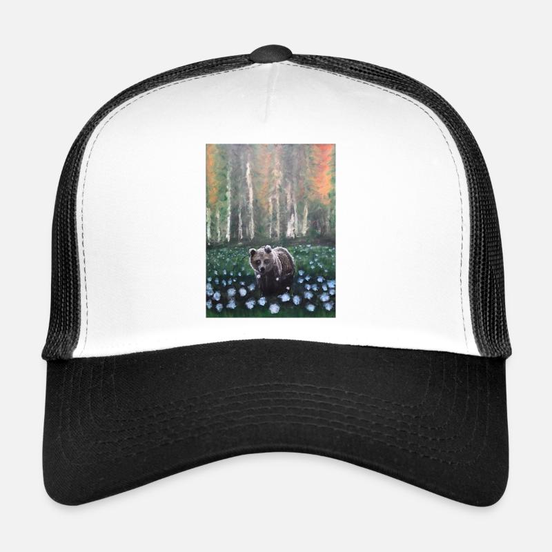 Ours dans la scène de forêt enneigée - Casquette trucker - blanc/noir