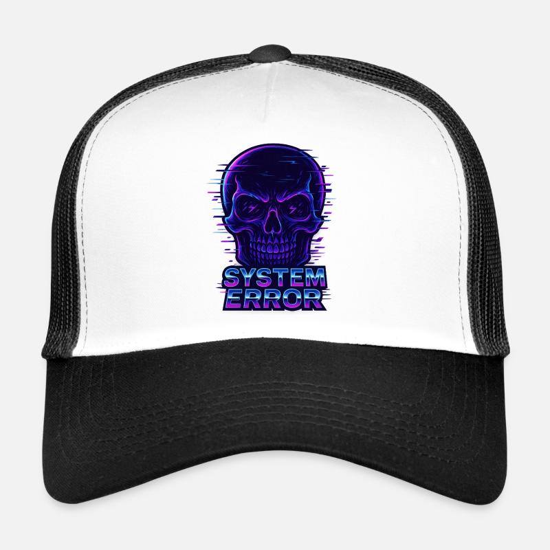 Neon Glitch Schädel mit Systemfehlertext - Trucker Cap - Weiß/Schwarz