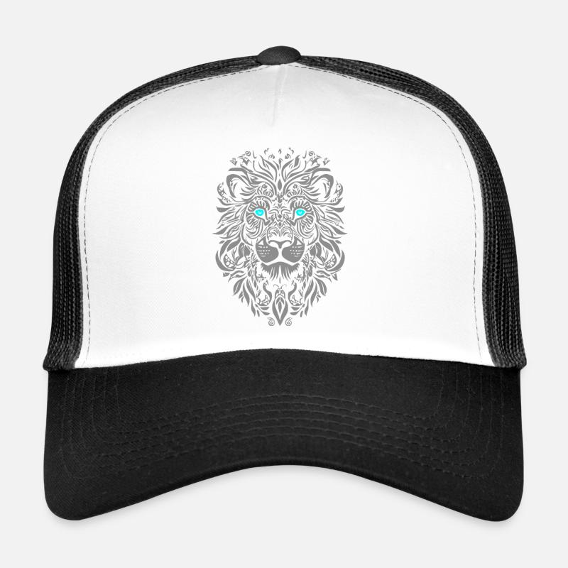Silver lion with blue eyes and leaf pattern Trucker Cap