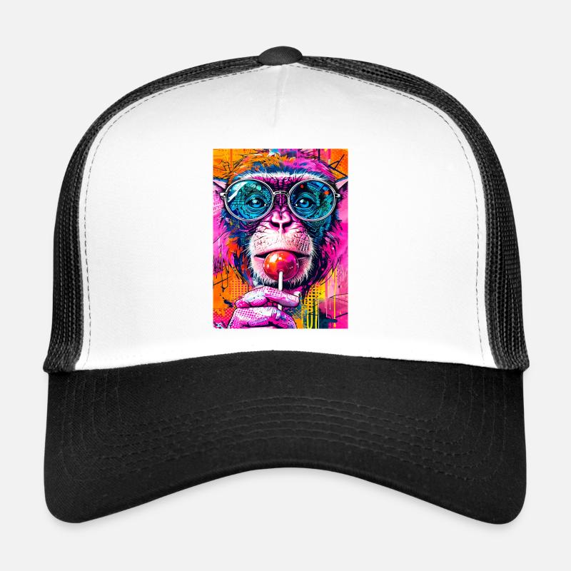 Psychedelischer Big Jumpsuit mit Brille und Lutscher Trucker Cap