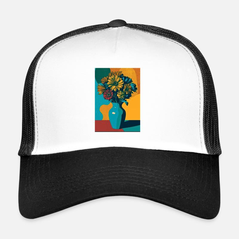 Pop Art Blumen auf blauer Vase Trucker Cap