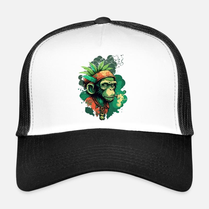 Tête de gorille verte avec ruban de feuille Casquette trucker 
