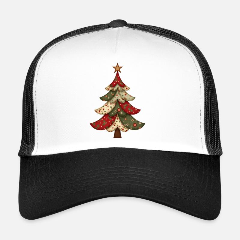 Vintage Patchwork Weihnachtsbaum – Gemütliches Qui - Trucker Cap - Weiß/Schwarz