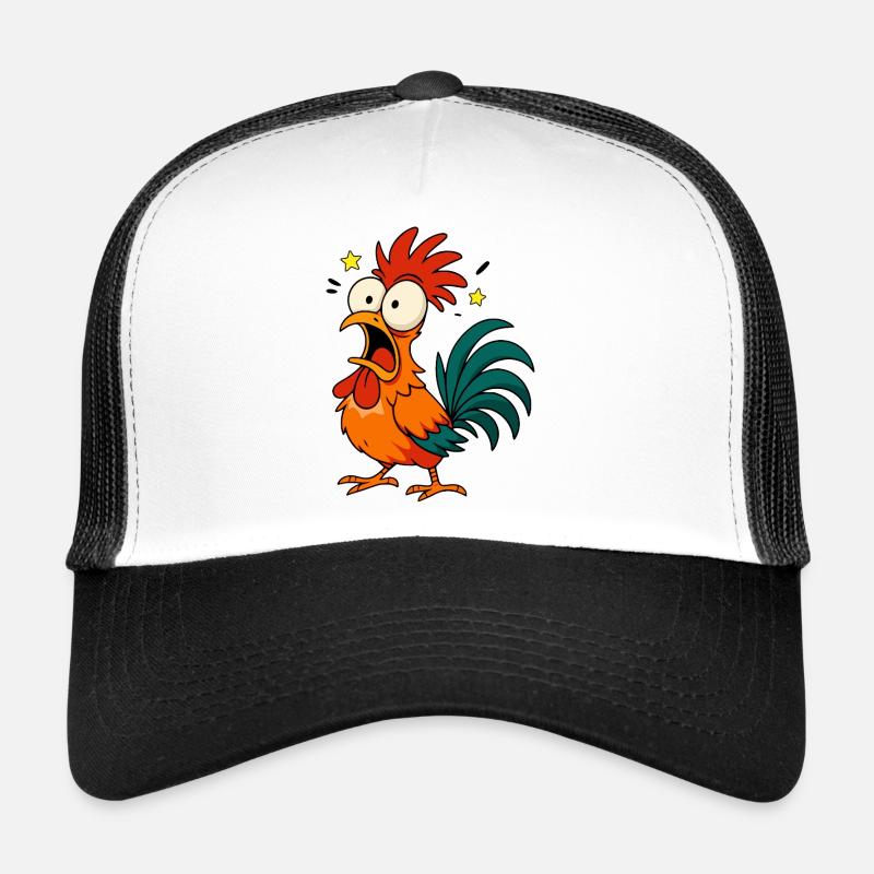 Crazy Rooster – Funny Chicken Cartoon Meme Design - Trucker Cap - Weiß/Schwarz