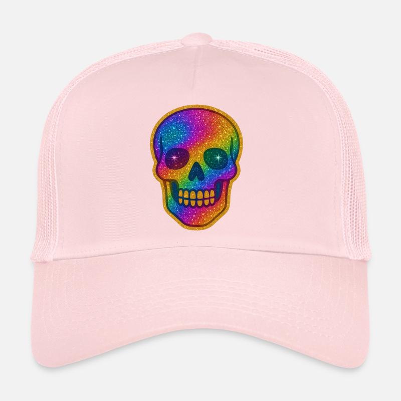 Rainbow Skull Glitter for Halloween Trucker Cap