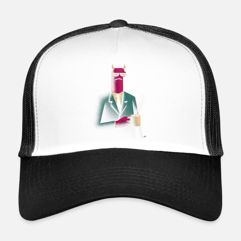 Demon in suit with coffee Trucker Cap