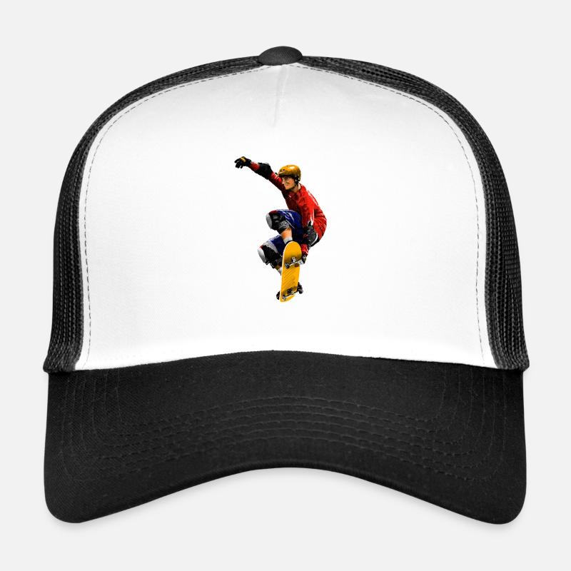 Skater Action Yellow Board Artwork Trucker Cap