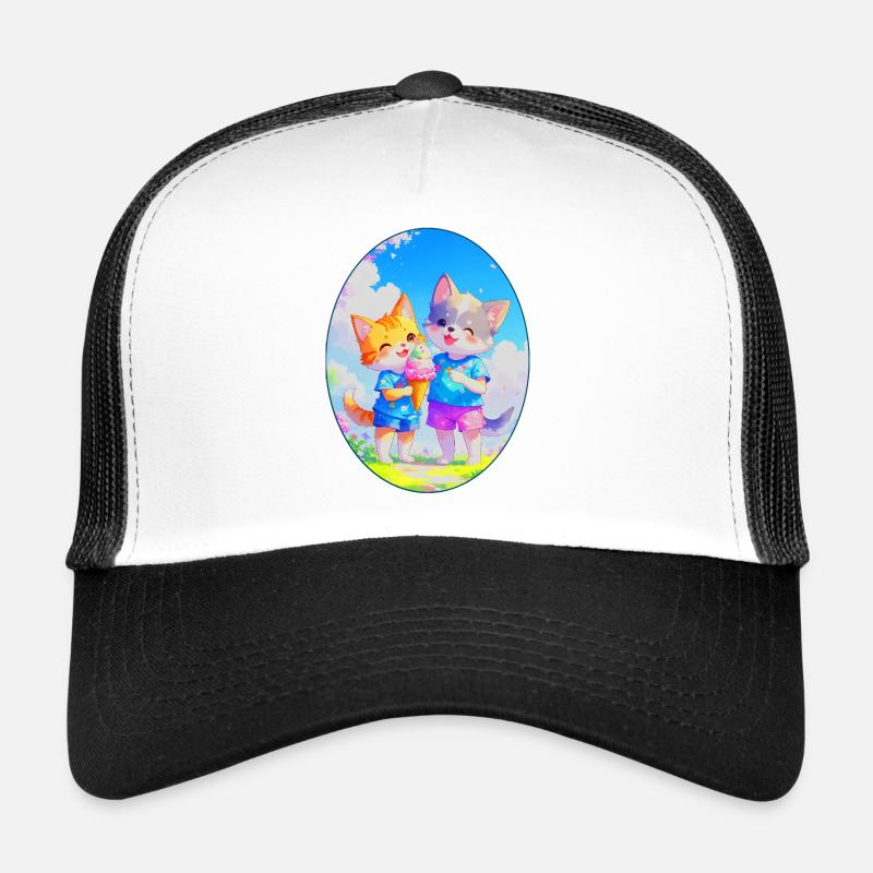 Chaton, chiot et crème glacée (ovale) Casquette trucker 