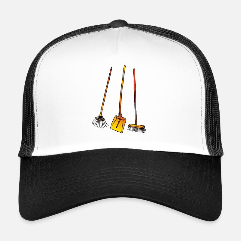 Leaf rake, shovel and broom Trucker Cap