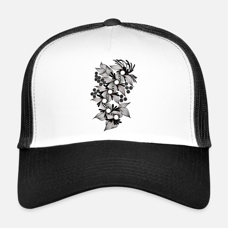 Black and White Flower Spiral Trucker Cap