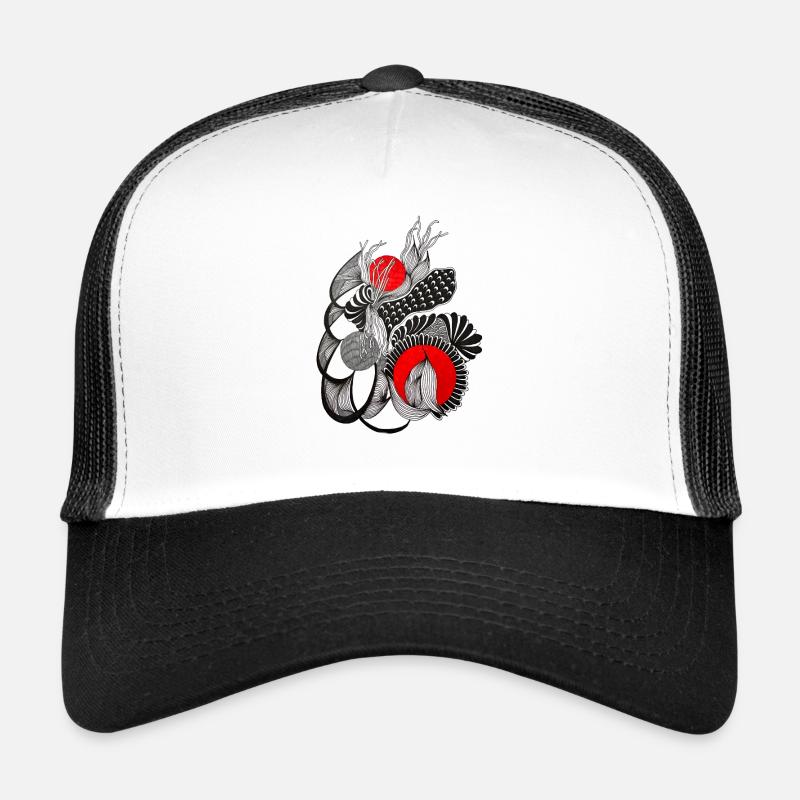 Cercles de fleurs monochromes avec rouge - Casquette trucker  - blanc/noir