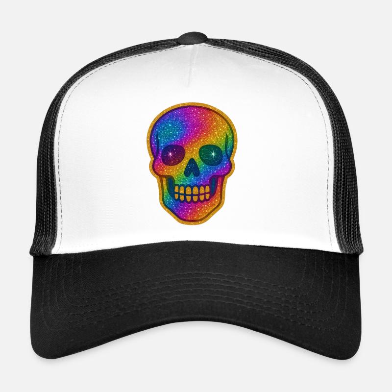 Crâne à paillettes arc-en-ciel Casquette trucker 