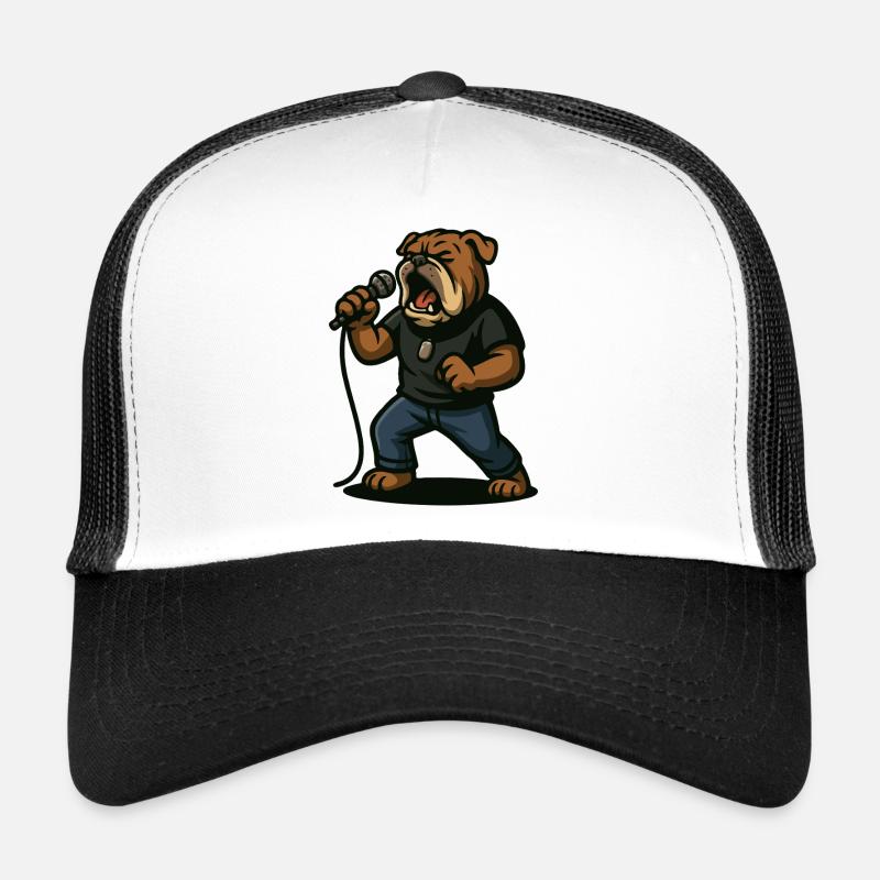 Chanteur de rock bouledogue avec art du microphone Casquette trucker 