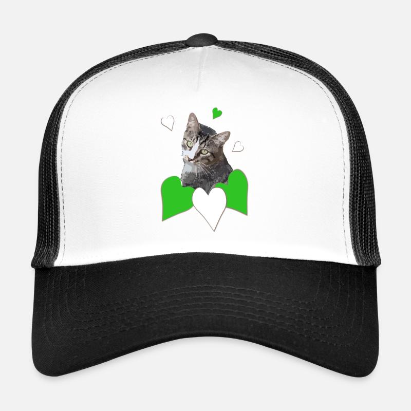 Katzenliebe getigerte Katze grünen Herzen Trucker Cap