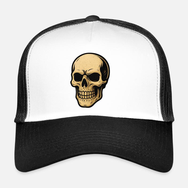 Vintage Schädel Kontrastdruck - Trucker Cap - Weiß/Schwarz
