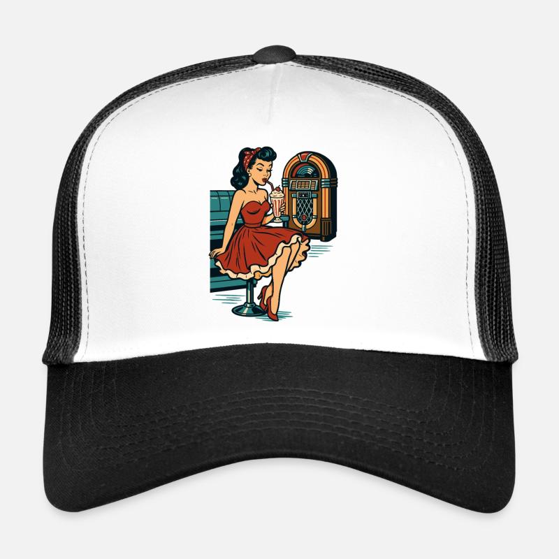 Rockabilly 50s Diner Milkshake Jukebox Retro Trucker Cap
