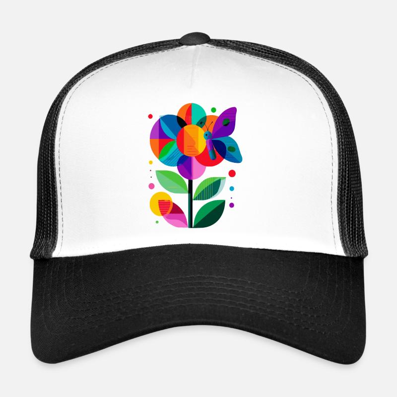 bunte stilisierte Blume mit Schmetterling Trucker Cap
