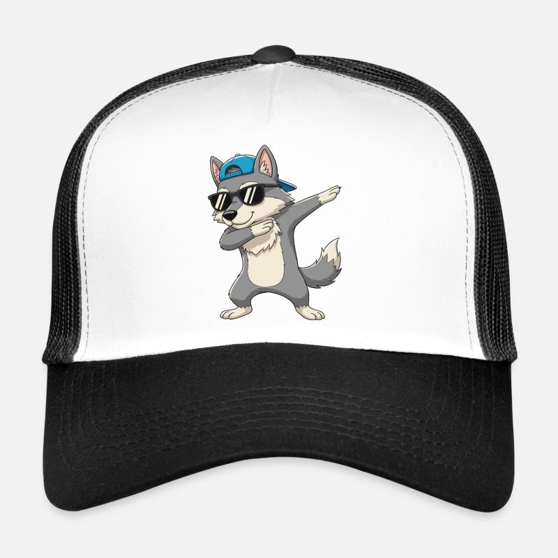 Cool Dabbing Wolf Sunglasses Cartoon Art Trucker Cap