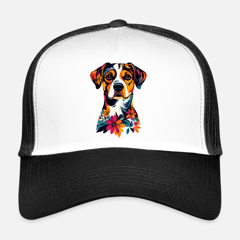 Bunter Hund mit Blumenmustern Hunde Sommeroutfit Trucker Cap