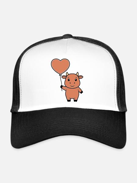 Cute Cow Heart Balloon Love Vector - Trucker Cap - white/black - Front