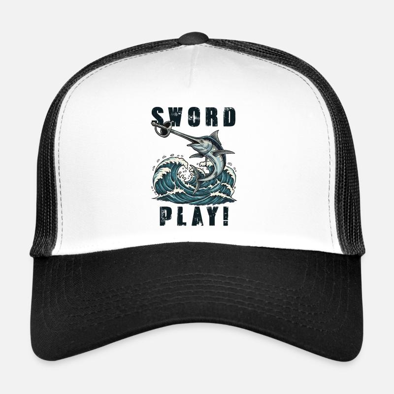 Swordfish Sword Play Vintage Humor - Trucker Cap - white/black