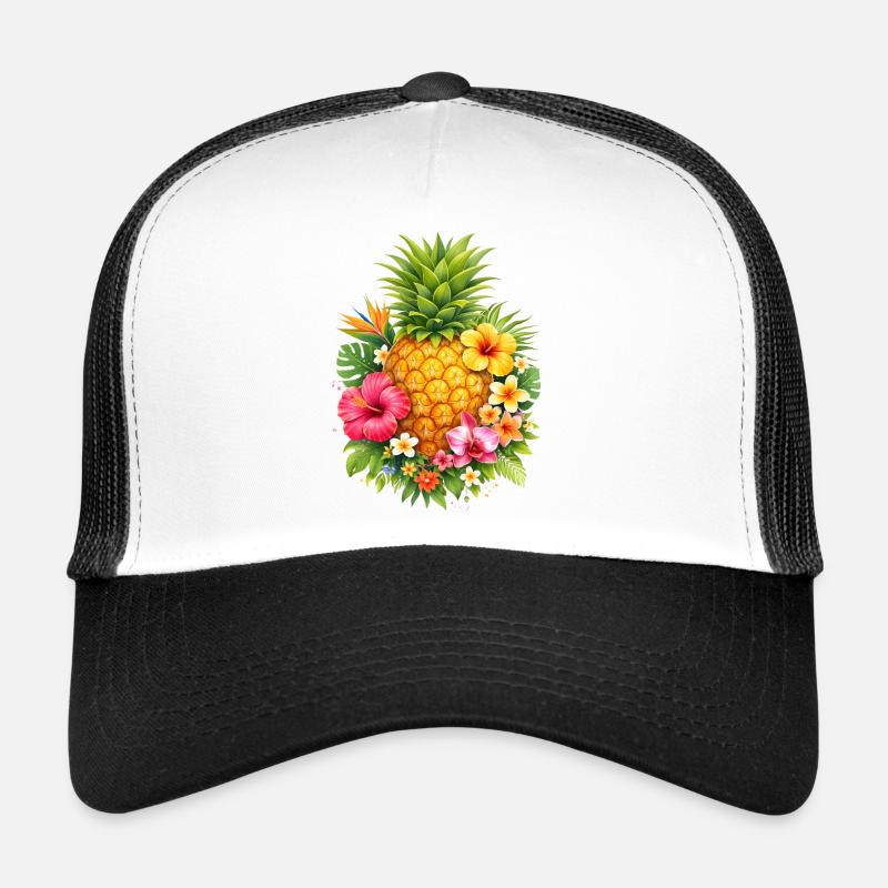 Ananas tropical avec des fleurs Casquette trucker 
