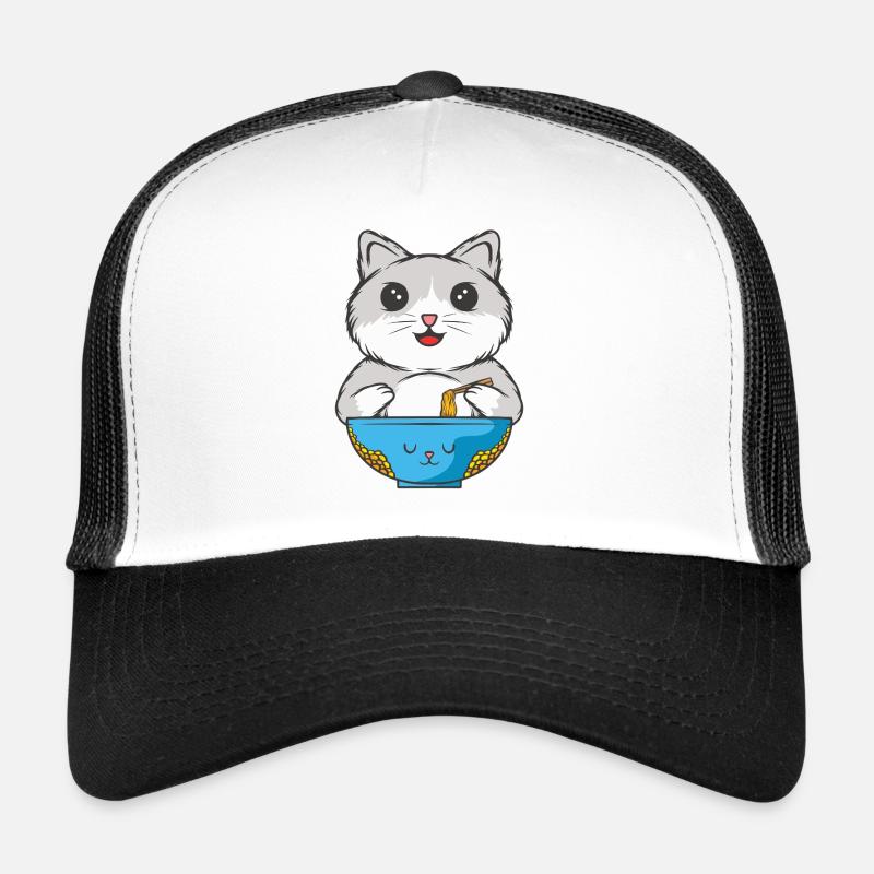 Le chat mange des nouilles Casquette trucker 