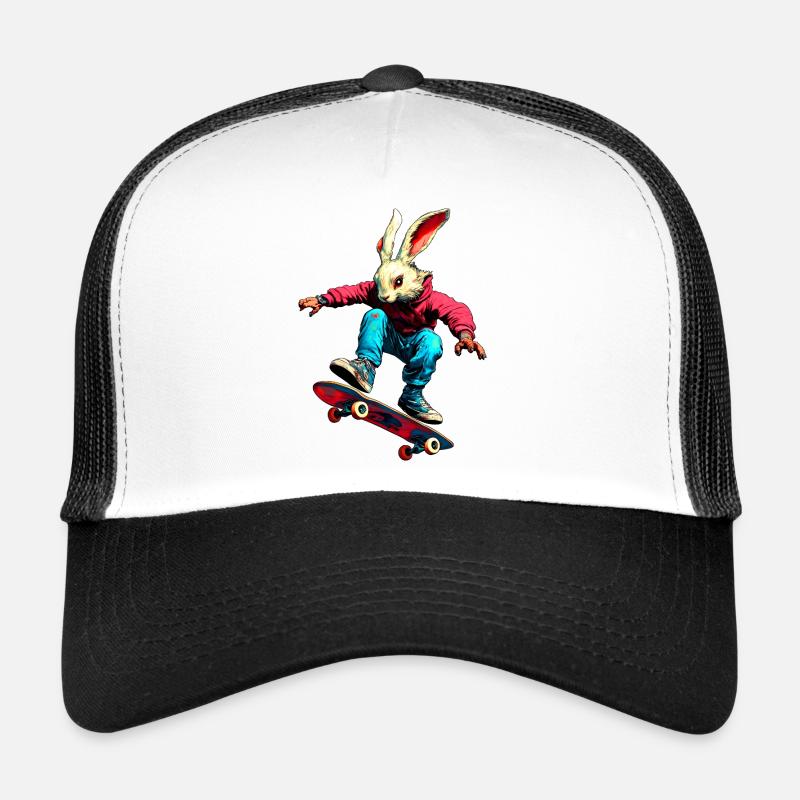 Hase Skateboarder - Trucker Cap - Weiß/Schwarz
