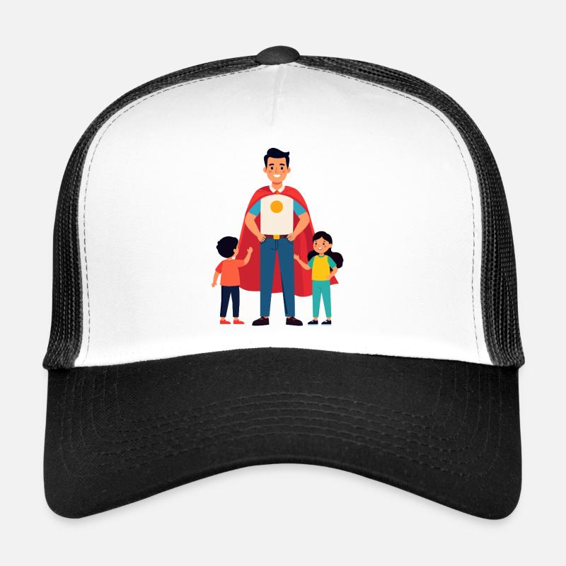 Erzieher Held oder Heldenvater mit Cape und Kinder Trucker Cap