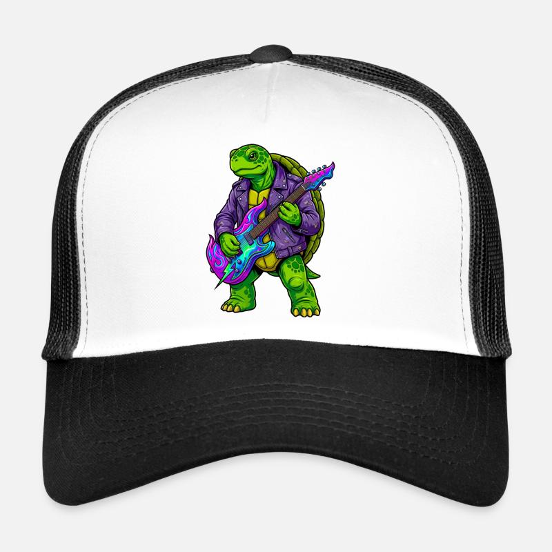 Schildkröte mit Jacke und Neon E-Gitarre Trucker Cap