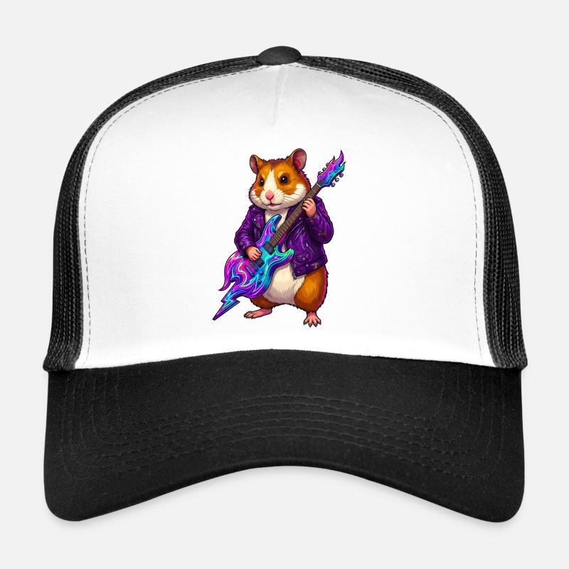 Hamster with neon guitar in purple leather jacket - Trucker Cap - white/black