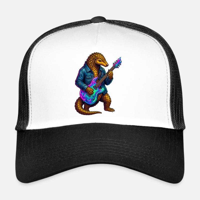 Pangolin with jacket and neon electric guitar - Trucker Cap - white/black
