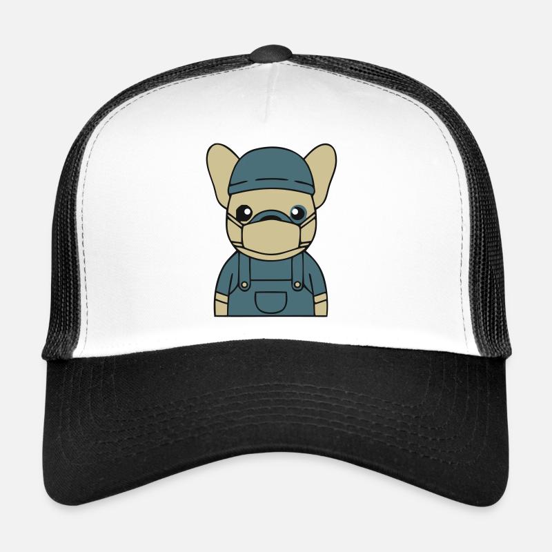 Frenchie Pflegekraft OP Maske - Trucker Cap - Weiß/Schwarz