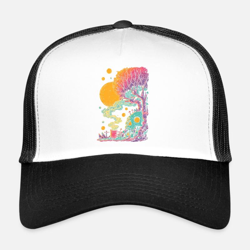 Psychedelischer Baumskull im Kosmos Trucker Cap