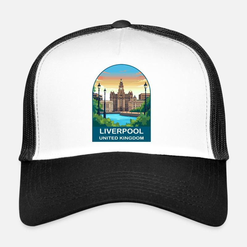 Illustration du front de mer de Liverpool Skyline au Royaume-Uni Casquette trucker 