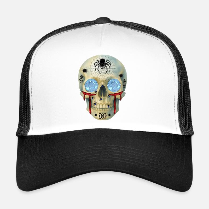 Skull with spiders and diamond eyes t-shirt design Trucker Cap