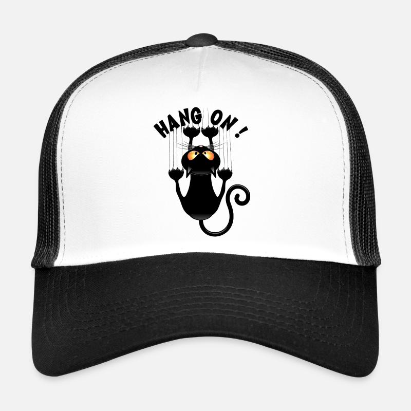 "HANG ON !" Funny Cat Meme Hanging on - Trucker Cap - white/black