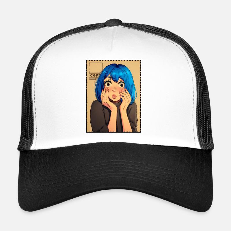 Blue Haired Surprise Portrait Trucker Cap