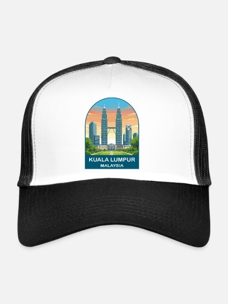 Illustration de voyage vintage à Kuala Lumpur, Malaisie - Casquette trucker  - blanc/noir - Devant