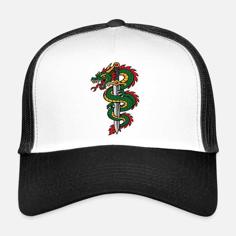 Dragon enroulé autour épée style tattoo Casquette trucker 
