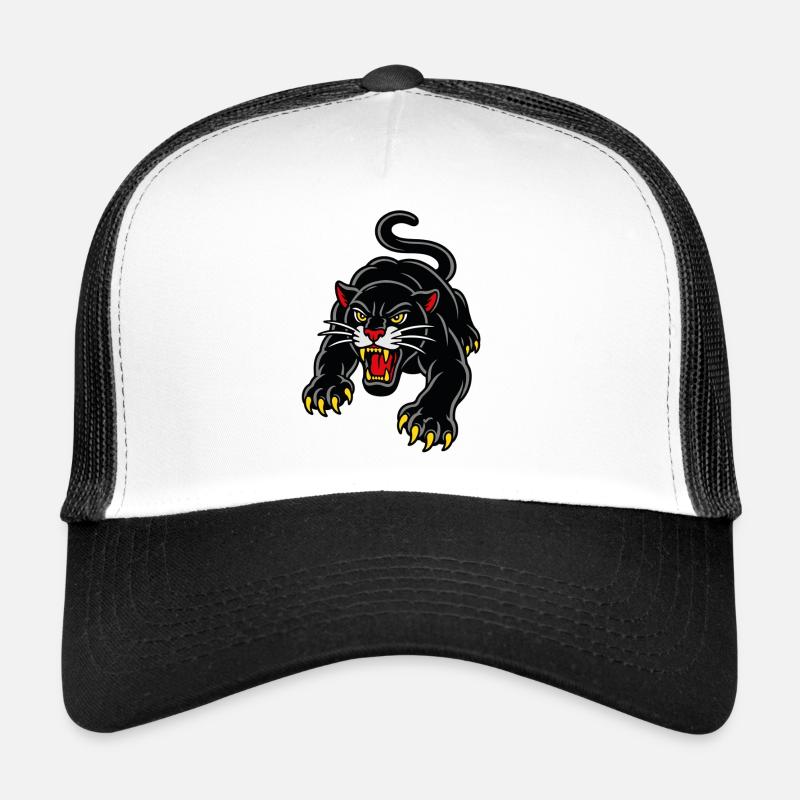 Leaping panther wild tattoo style - Trucker Cap - white/black
