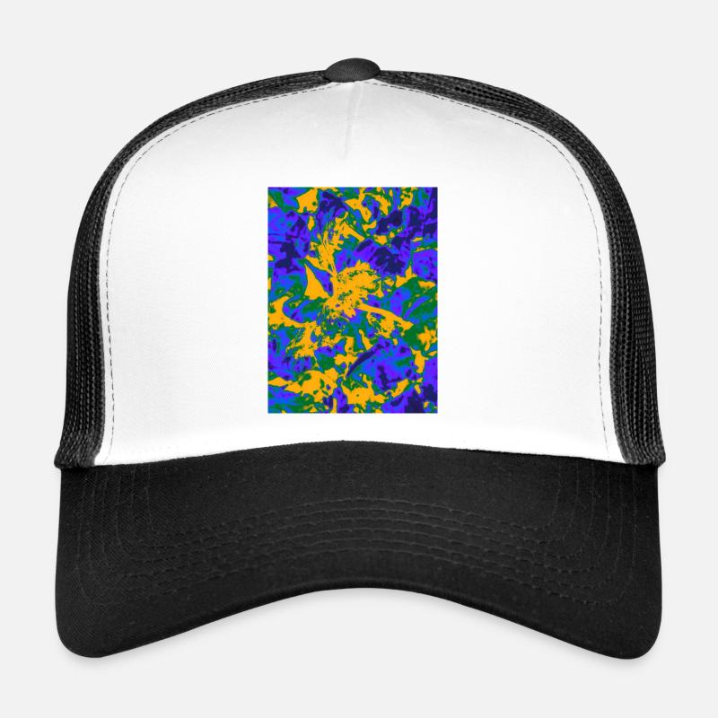 Explosion florale psychédélique néon - Casquette trucker  - blanc/noir