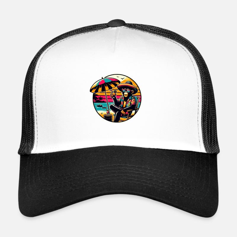 Chimpanzé cool avec lunettes de soleil et casquette de baseball Casquette trucker 