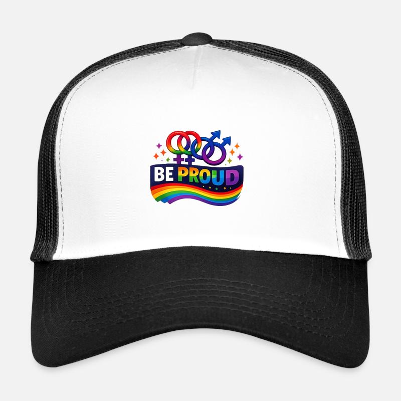 Be Proud Rainbow Pride Emblem - Trucker Cap - Weiß/Schwarz