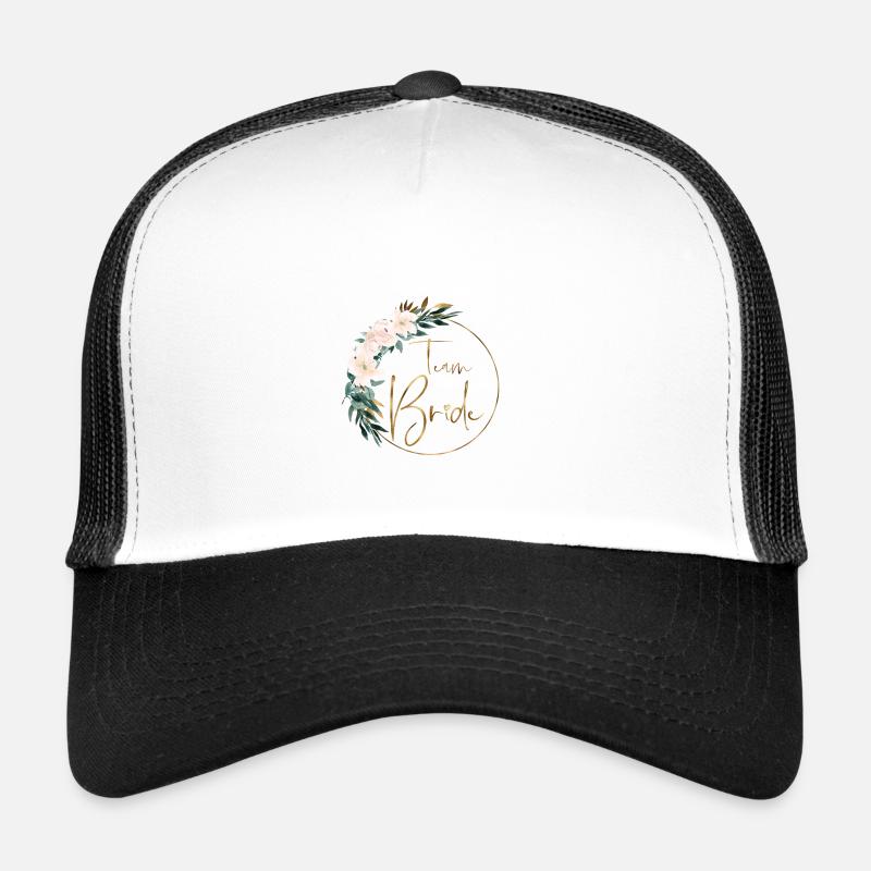 pfirsich_gruen_braun_kranz_3_team_bride - Trucker Cap - Weiß/Schwarz