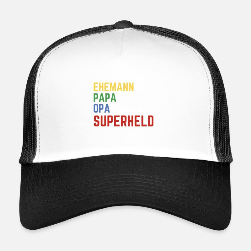 Ehemann, Papa, Opa aber hauptberuflich Superheld - Trucker Cap - Weiß/Schwarz