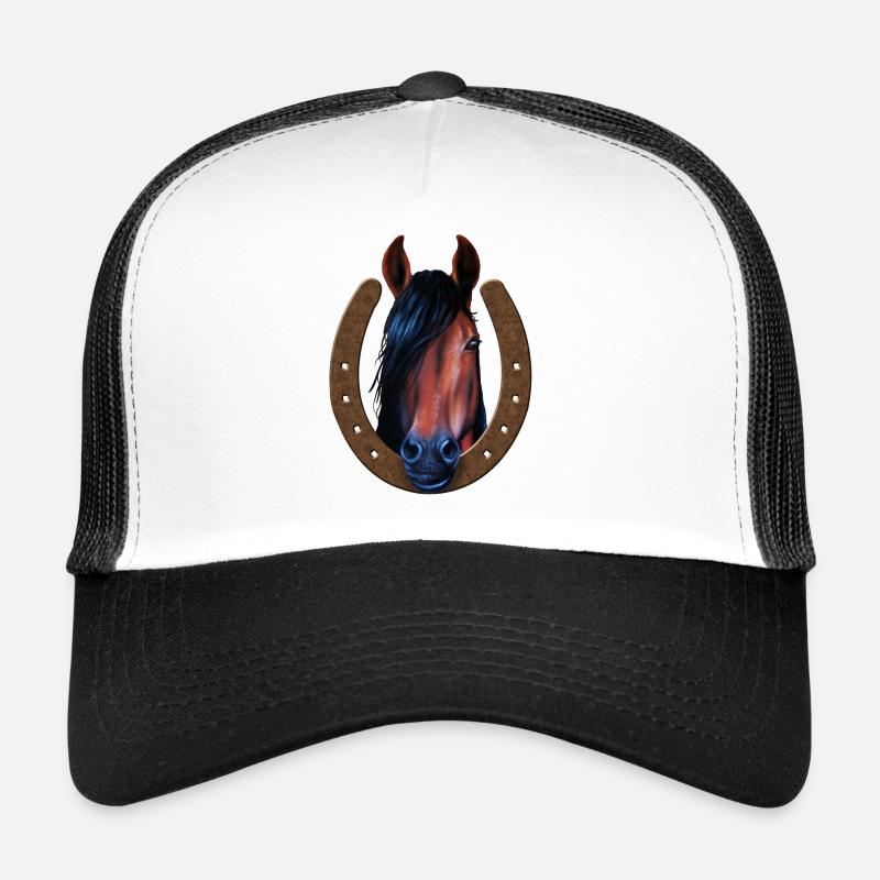 Pferd in Hufeisen - Trucker Cap - Weiß/Schwarz